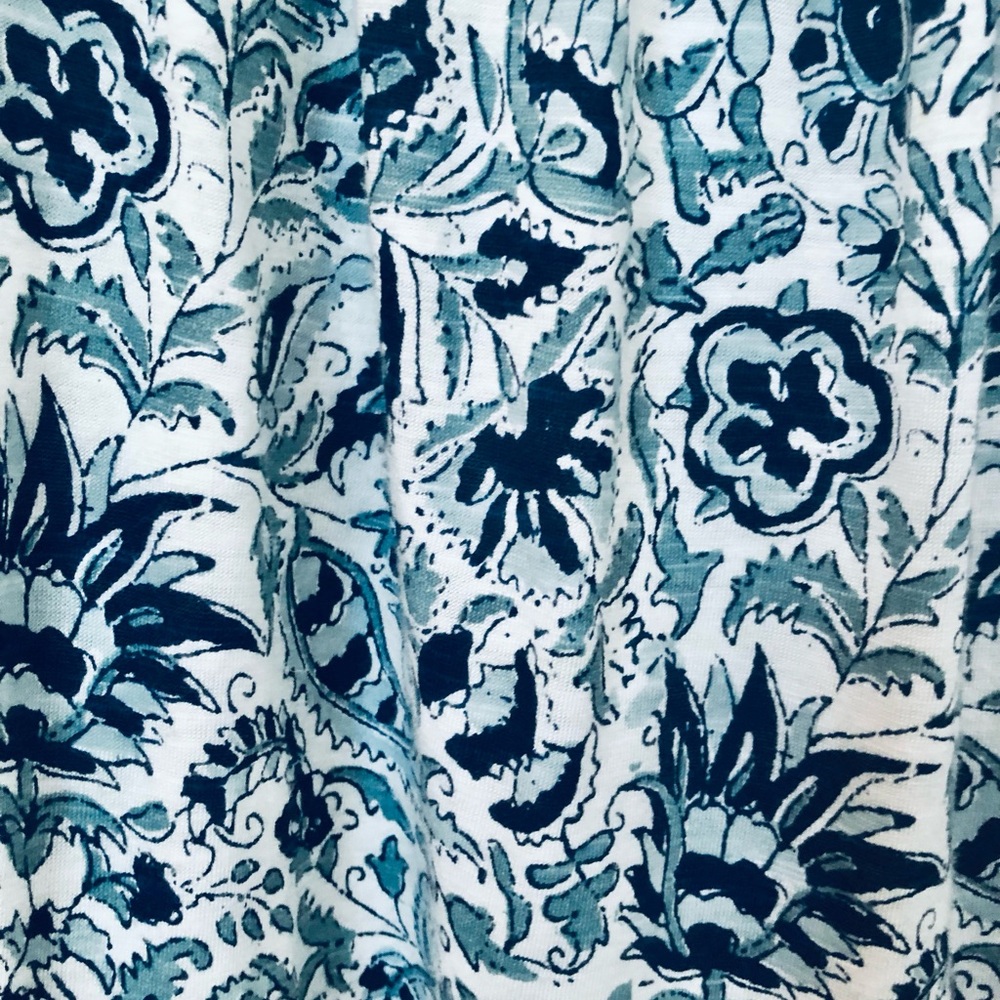 Lucky Brand Boho Peasant Blue Green Floral Scoop Neck Puff Sleeve Cottage Medium - Picture 4 of 6
